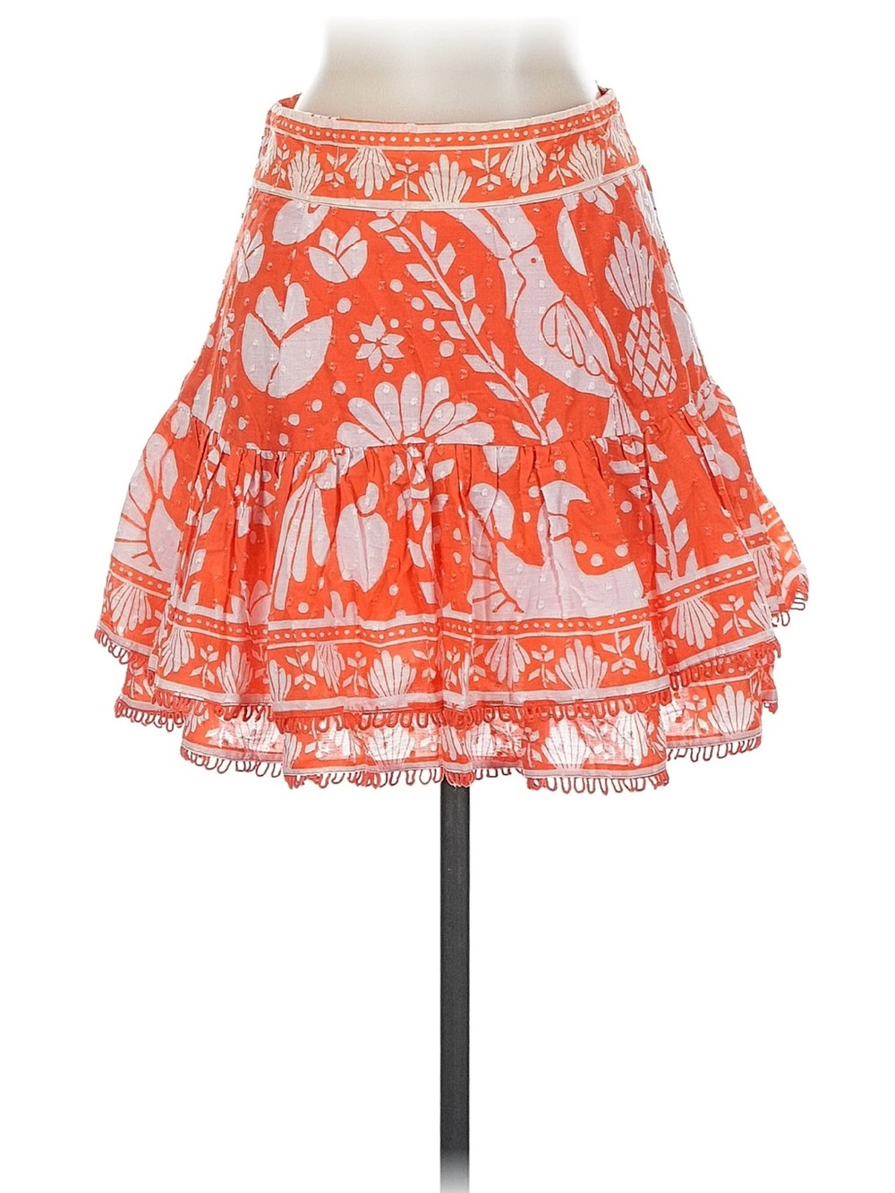 FARM Rio Orange and White Floral Ruffle Mini Skirt - Picture 3 of 5